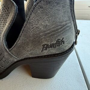 Blowfish Gray Distressed Ankle Bootie with Stacked Heel